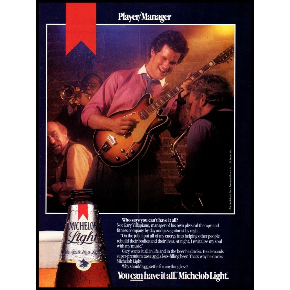 1985 Michelob Light Player Manager Vintage Print Ad Beer Bottle Bar Wall Art